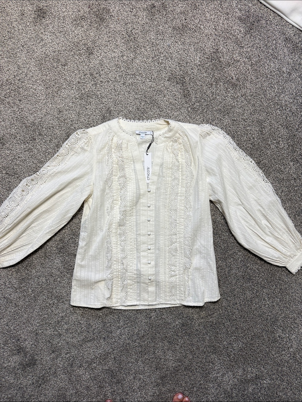 Chico's Ivory Lace-Trim Button Blouse